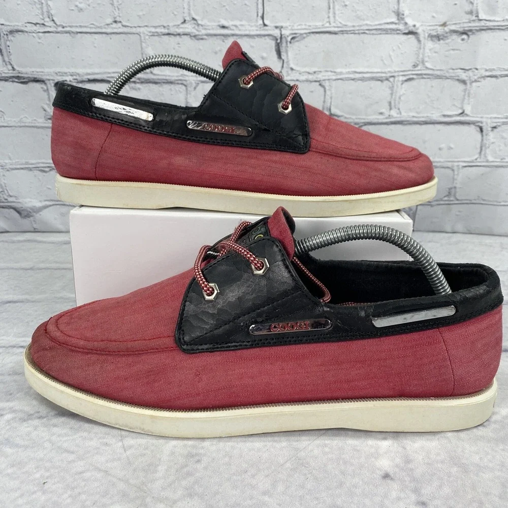 COOGI Australia Men's Boat Shoes Size 10.5 Red‎ Black CM1312 Canvas Faux Leather